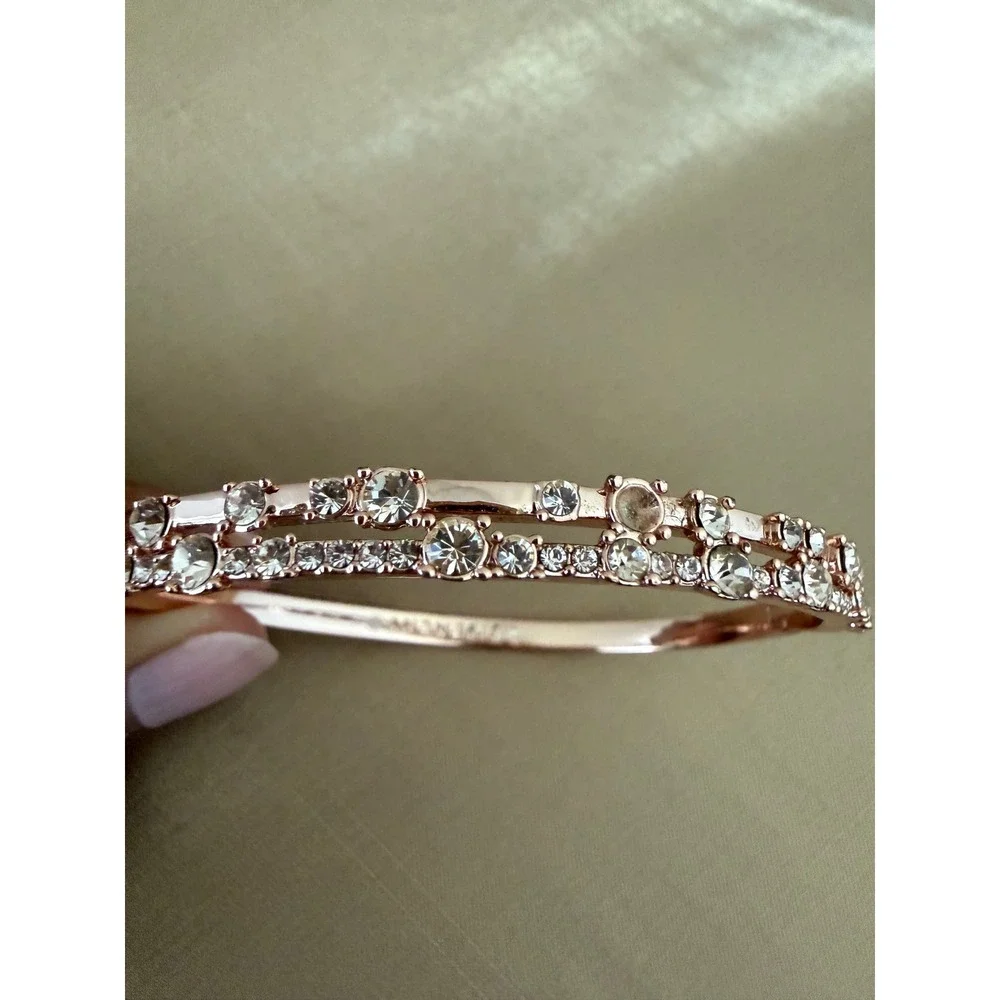 Givenchy Rose Gold Tone Crystal Double Row Hinged Bangle Bracelet Missing Stone